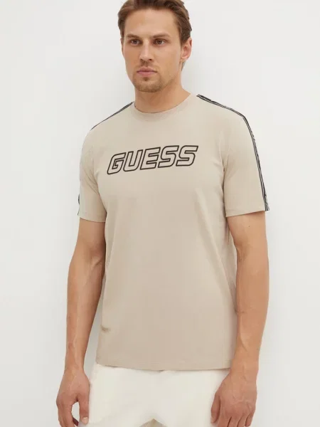 Guess majica za muškarce s pamukom ARLO bež