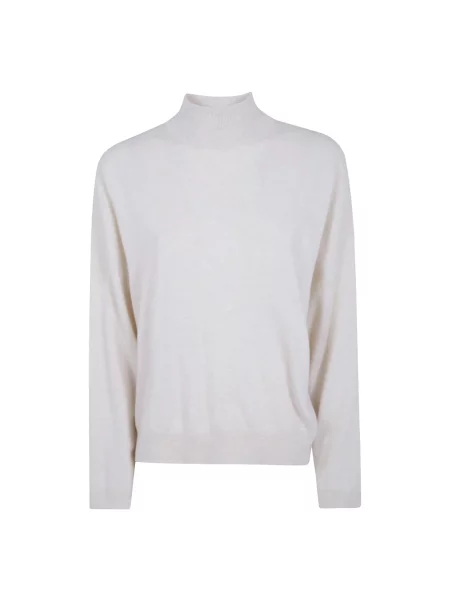 Lniany sweter z golfem Brunello Cucinelli beżowy