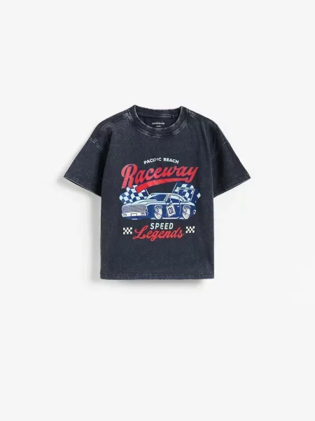 Reserved Tricou din cu imprimeu negru