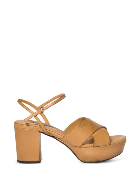 Sandale Miu Miu din piele cu platformă maro