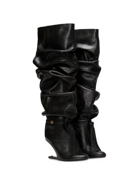 Cizme Balmain din piele cu pană negru