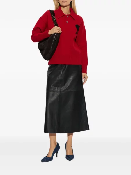 Lung tricou polo Ami Paris roșu
