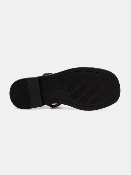 Tommy Hilfiger сандали дамски от кожа GOLD HEEL DRESSY SANDAL черно