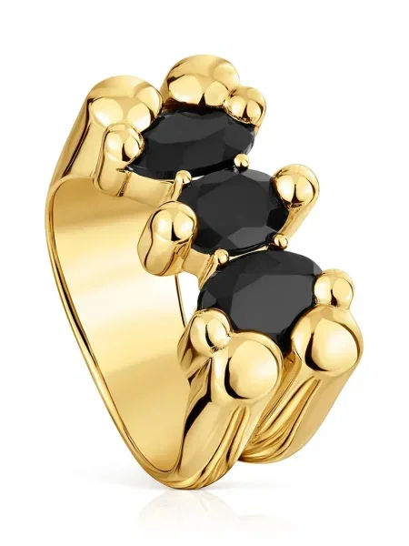 Pozlačeni prstan Tous 12 Bold Bear Gem srebrni