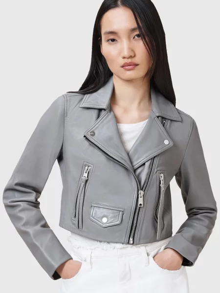Кожено яке AllSaints ELORA преходен модел сиво