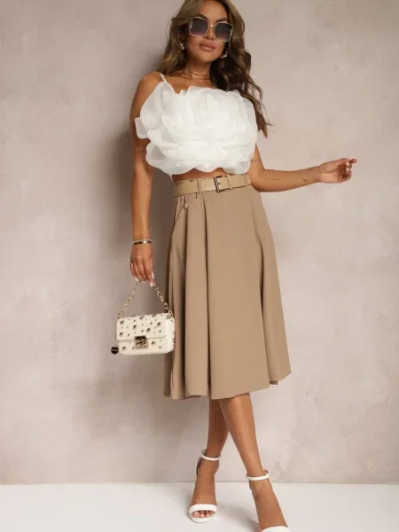 Fustă cloche cu și căptușeală Zinrace bej