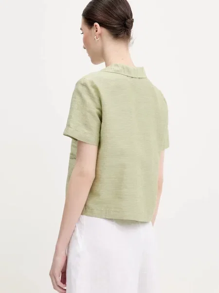 Сорочка з домішкою льону United Colors of Benetton regular класичний комір зелений
