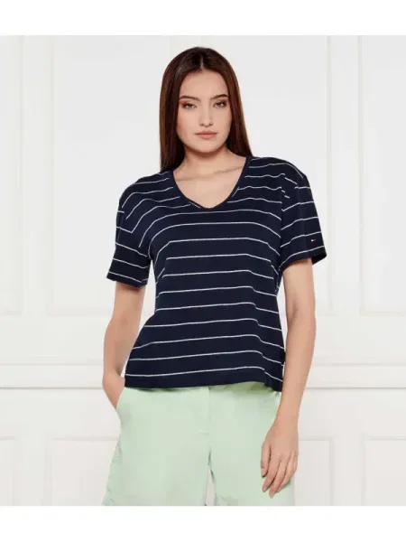 Tommy Hilfiger Póló len hozzáadásával kék