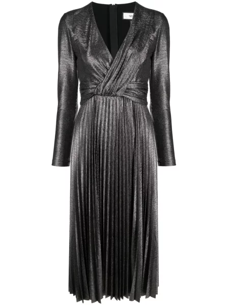 Rochie midi Nissa plisată până la genunchi de costum argintiu