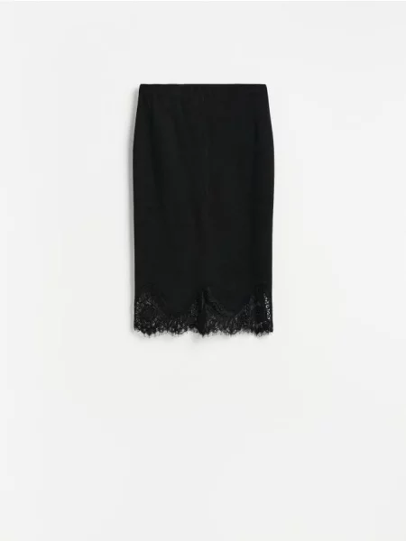 Reserved Fustă midi cu dantelă negru