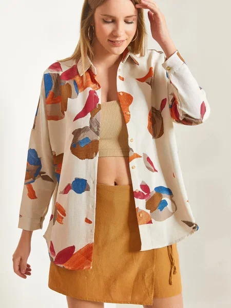 Bianco Lucci Bluză ecru maro închis / portocaliu albastru