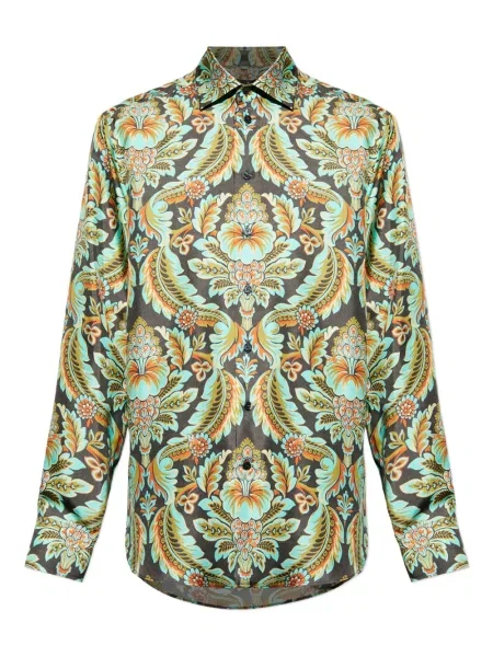 Cămașă Etro de mătase cu imagine cu model paisley verde