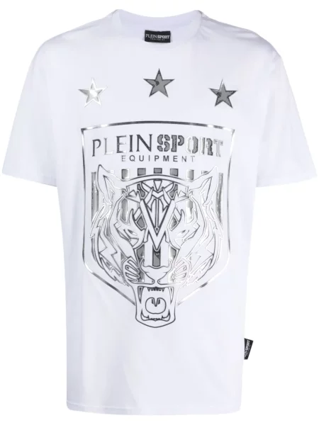 Tricou Plein Sport cu dungi de tigru alb