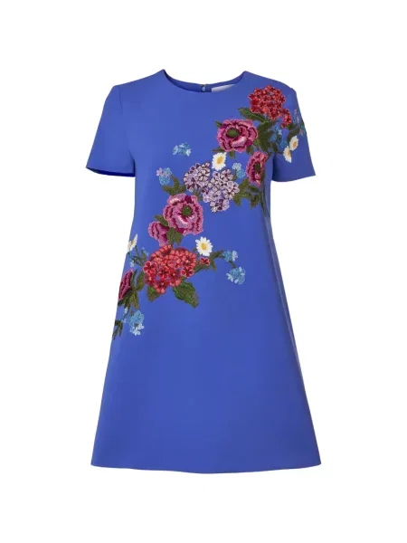Rochie mini Carolina Herrera cu broderie cu model floral albastru