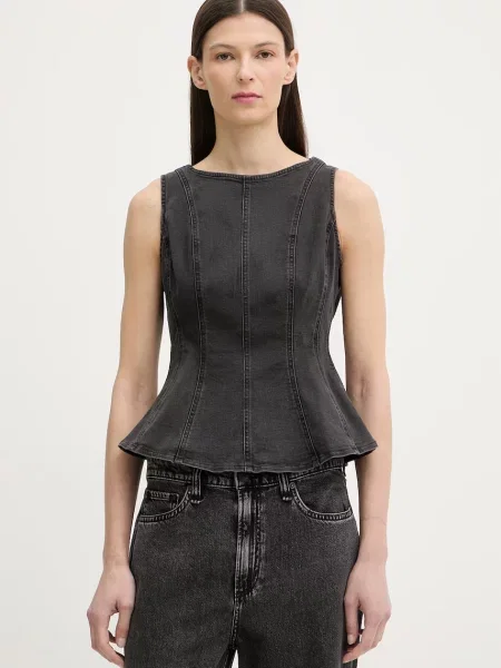 Levi's bluzka jeansowa PEPLUM SEAMED DENIM czarna
