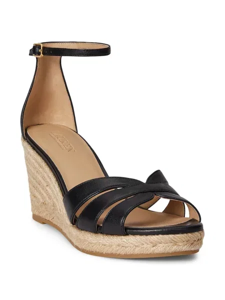 Lauren Ralph Lauren espadrilky na platforme po celej dĺžke dámske kožené Nellie čierna