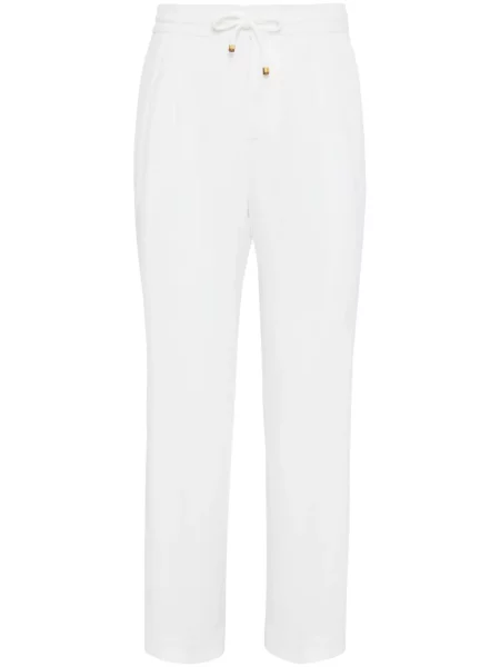 Lněné kalhoty Brunello Cucinelli bílé
