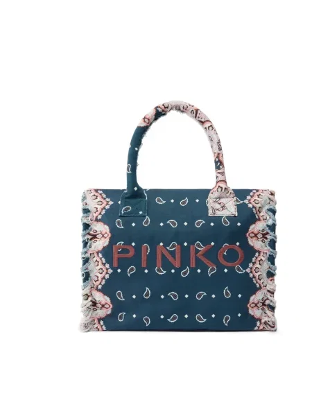 Shopperka Pinko z wzorem paisley niebieska