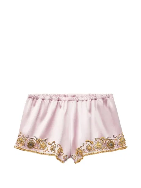 Pantaloni scurți Versace cu broderie din satin roz