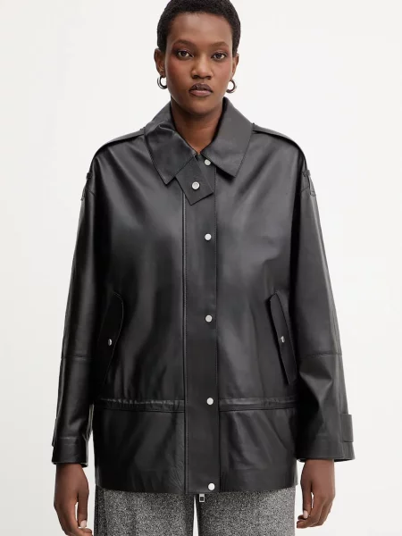 BOSS kurtka skórzana przejściowa czarny