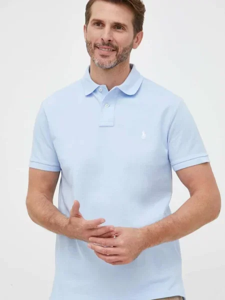 Koszulka polo o kroju slim fit z czystej bawełny Polo Ralph Lauren niebieska