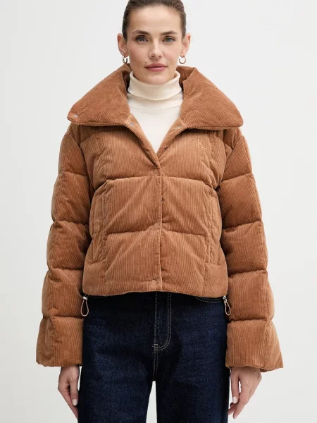 Calvin Klein Jeans kurtka sztruksowa puchowa zimowa brązowy