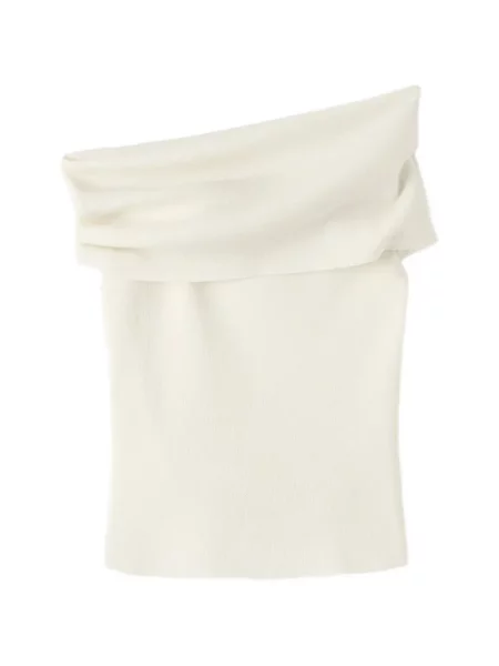 Top Almada Label drapat alb