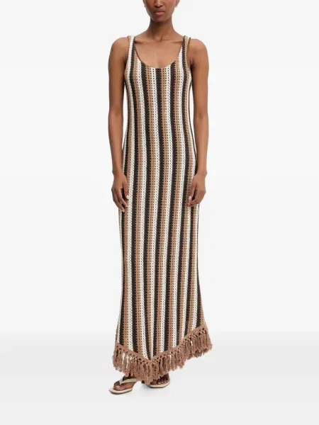Rochie maxi Haveone cu franjuri cu dungi maro