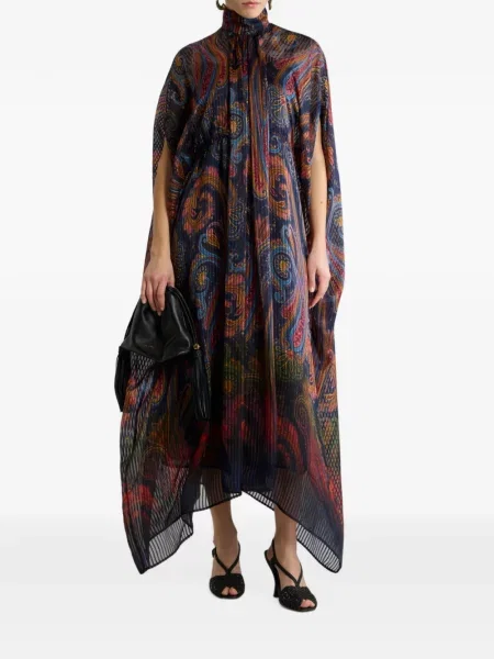 Lung rochie Etro de mătase cu model paisley albastru
