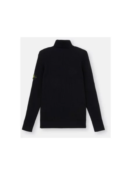 Sweter z golfem Stone Island wełniany z kamieniami do golfa niebieski