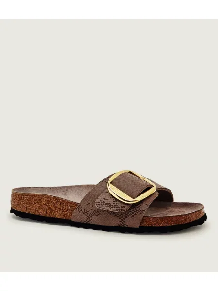 Papuci Birkenstock cu cataramă cu toc plat bej