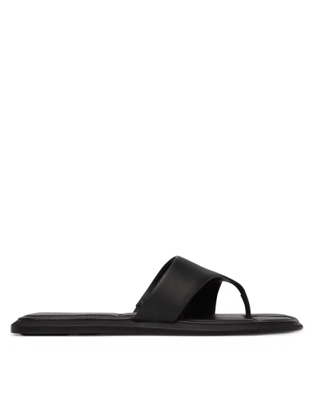 Bőr lapos talpú papucs Calvin Klein fekete