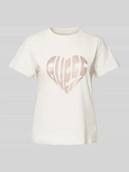 T-shirt z detalem z logo model ‘JULIA’ Guess beżowa