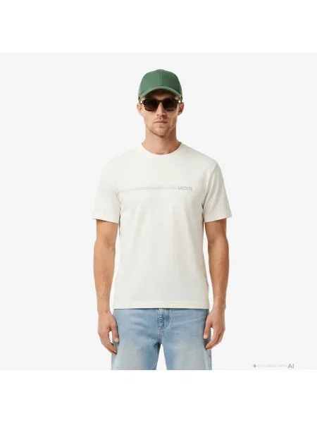 Lacoste T-Shirt Z Okrągłym Dekoltem Z Nadrukiem Regular Fit biały