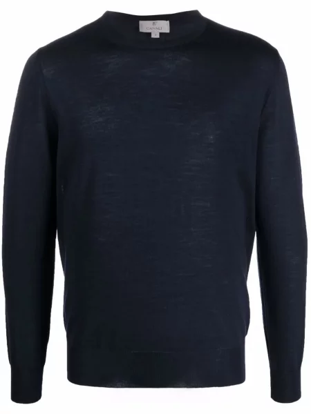 Mikina bez kapuce Canali z merino vlny s kulatým výstřihem modrá