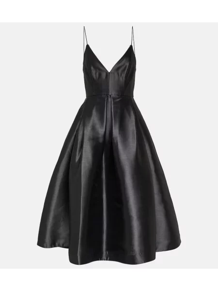 Rochie midi Alex Perry de mătase plisată până la genunchi negru