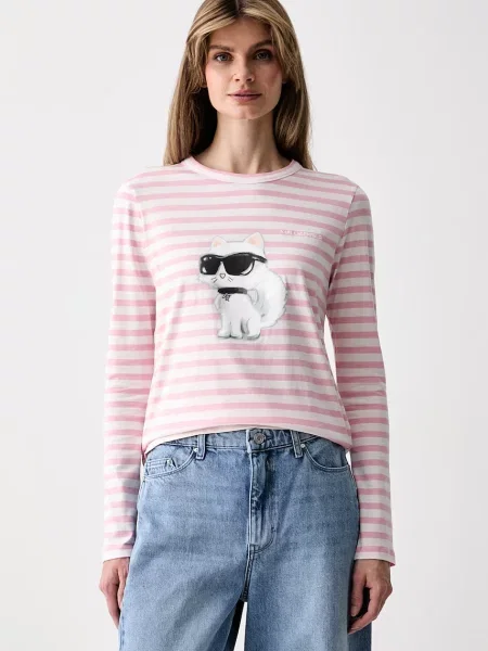 Tricou cu mânecă lungă Karl Lagerfeld roz