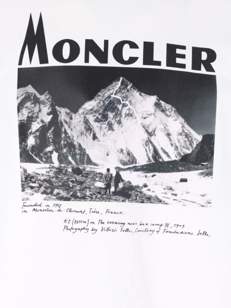 Scurt tricou Moncler cu imagine din jerseu alb