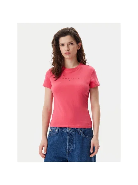 Tommy Jeans Póló Tonal Linear Slim Fit rózsaszín