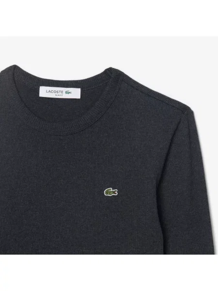 Lacoste Koszulka Slim Fit Z Prążkowanej Bawełny szara
