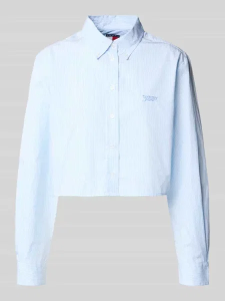 Bluzka koszulowa o kroju cropped fit z czystej bawełny Tommy Jeans niebieska