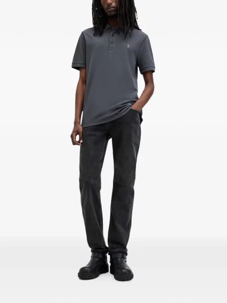 Tricou polo Allsaints cu broderie gri