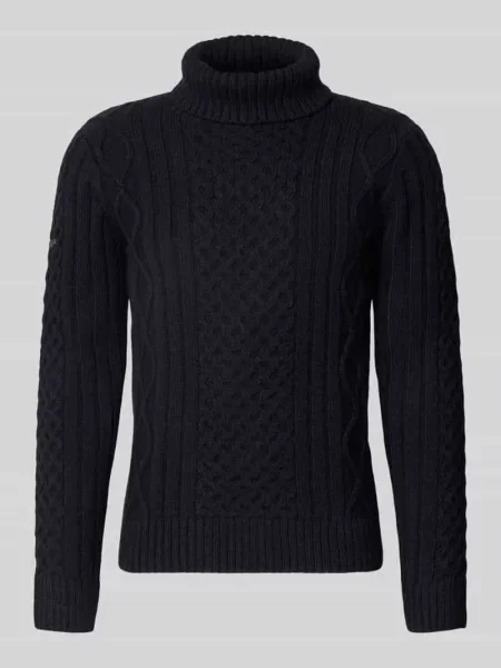 Sweter z golfem ze ściegiem warkoczowym Superdry granatowy
