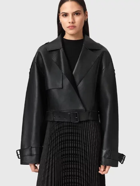 AllSaints kurtka skórzana OPHELIA przejściowa oversize czarny
