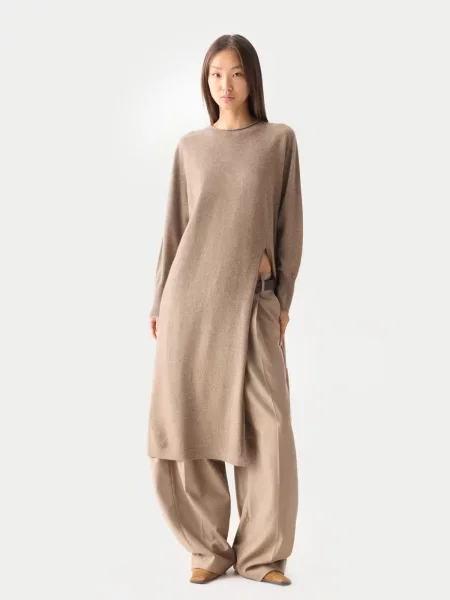 GOBI Cashmere Rochie tricotat Gobi Cashmere Side-Slit Maxi Dress taupe gri