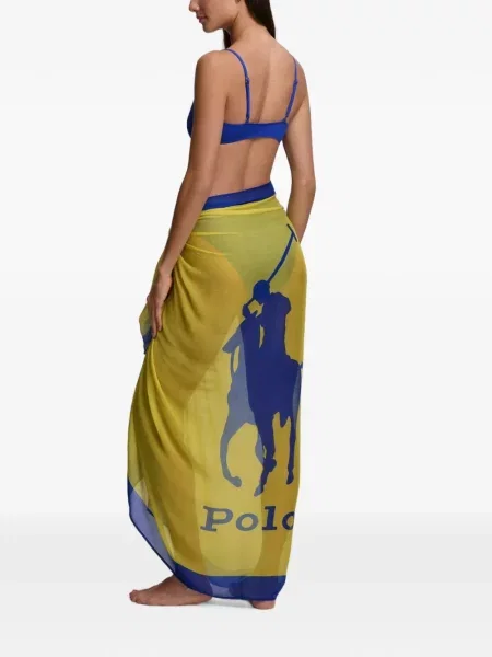 Costum de baie Polo Ralph Lauren în carouri cu decolteu în V galben