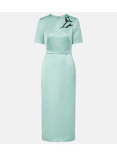 Rochie midi Erdem din satin cu model floral până la genunchi verde