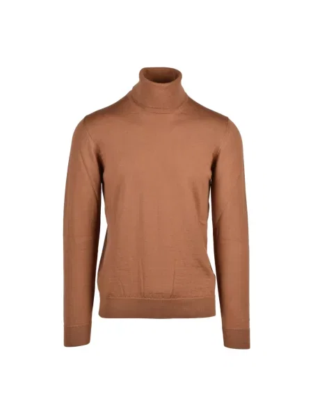 Lniany sweter z golfem Alpha Studio brązowy