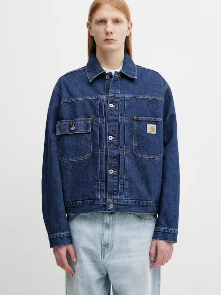 Geacă de blugi Carhartt Wip cu autograf albastru