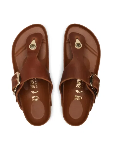 Klapki Birkenstock na sprzączkę skórzane brązowe